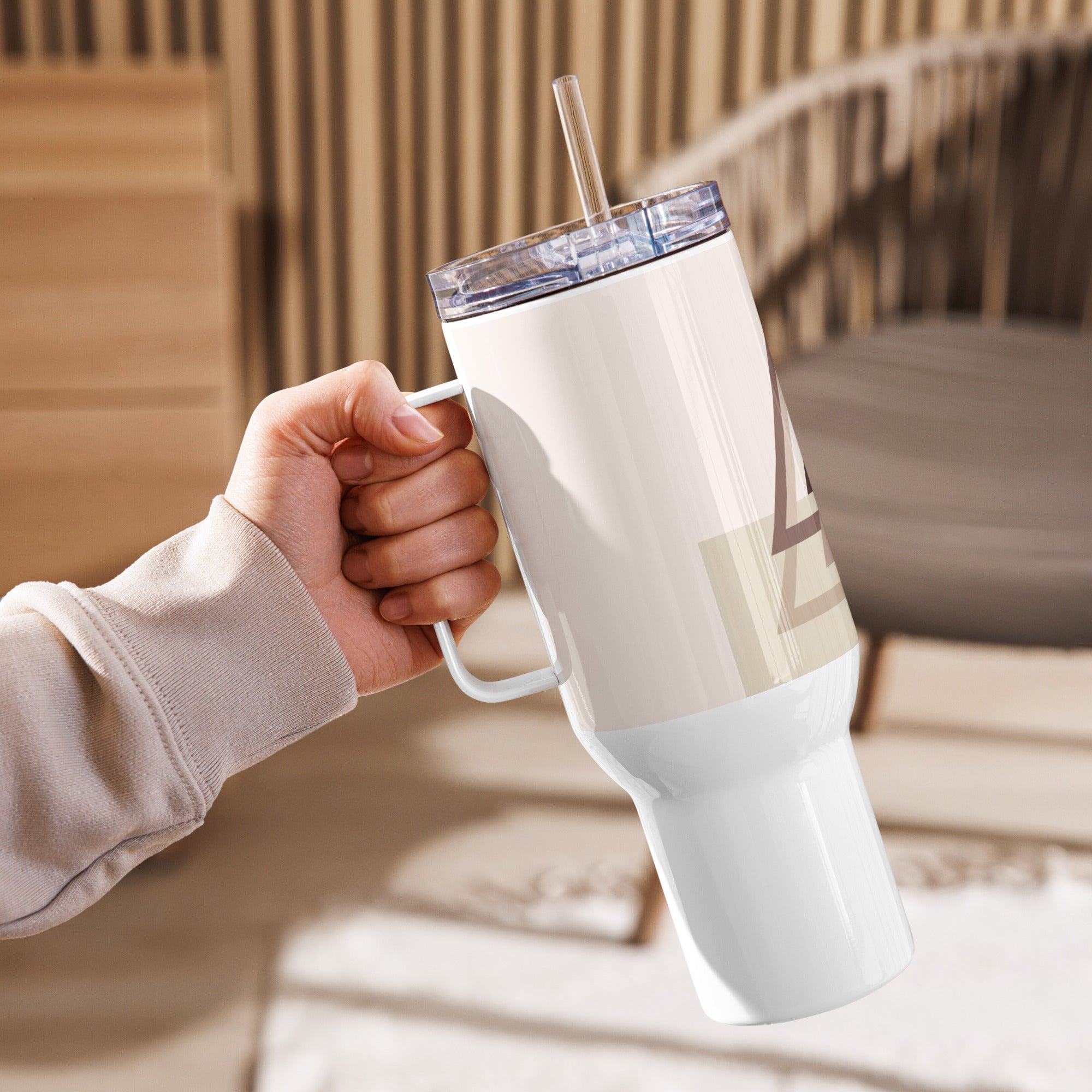 Travel Mug with Handle Triangle - Geometric Pattern Coffee Cup