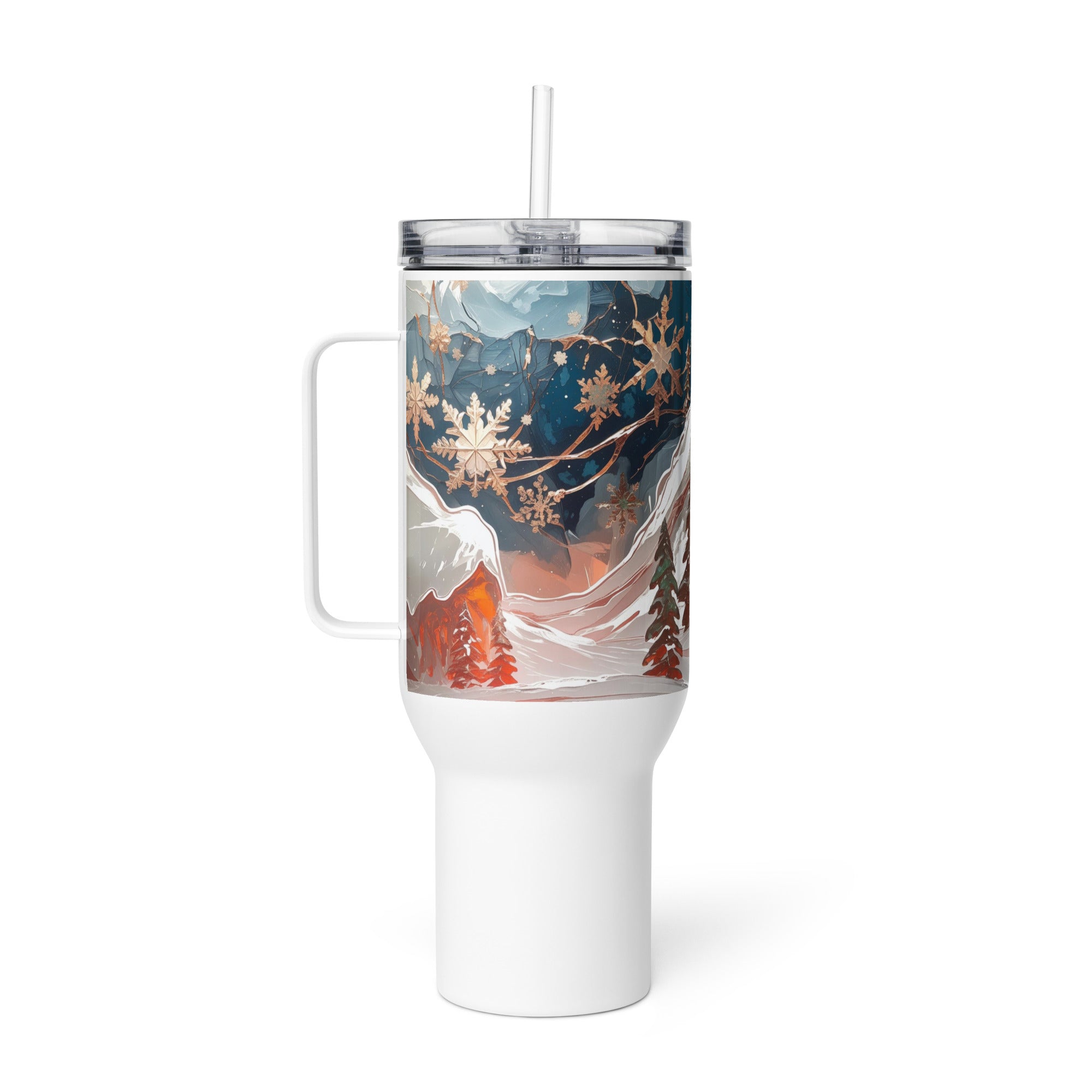 Winter Landscape Travel Mug 25 oz - White Insulated Tumbler Left View
