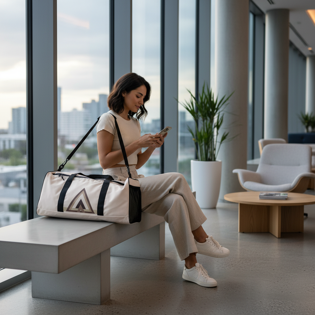 Borsa da viaggio Triangles Beige - Borsa da viaggio con motivo geometrico