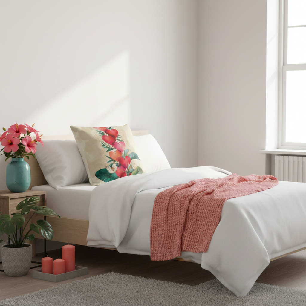 Tropical hearts pillow colorful bedroom