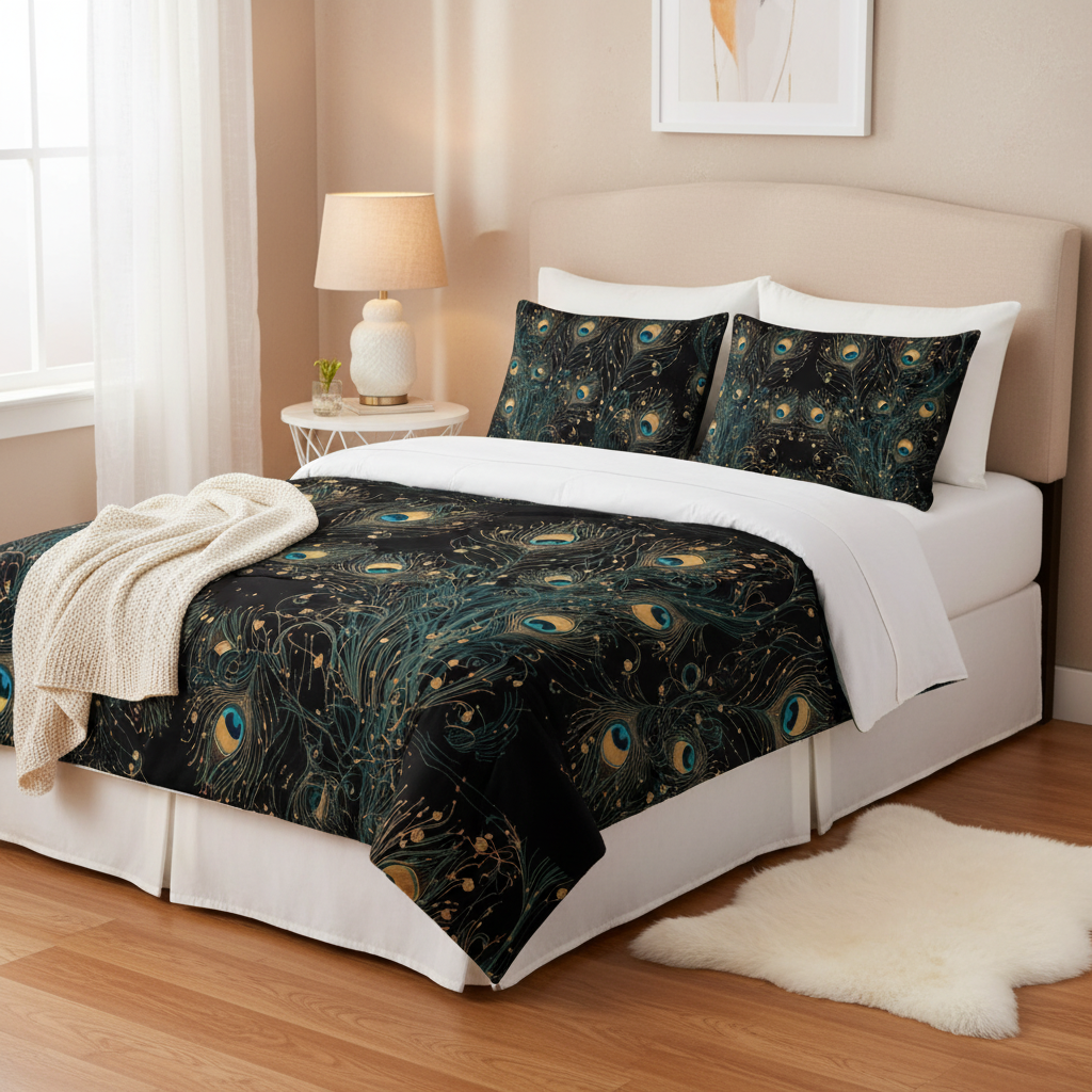 Twin bed with peacock comforter