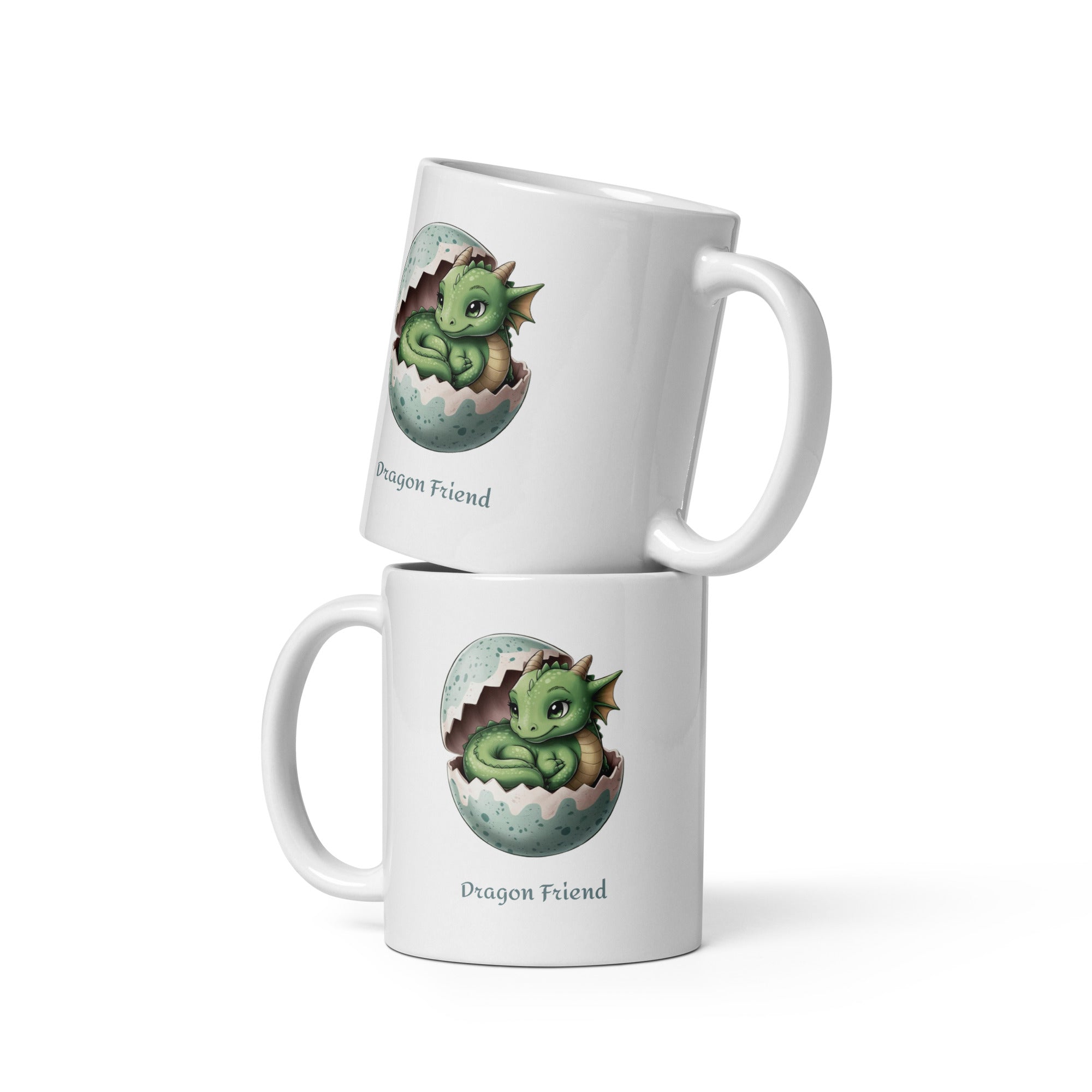 White Glossy Mug Dragon Friend - Fantasy Coffee Cup