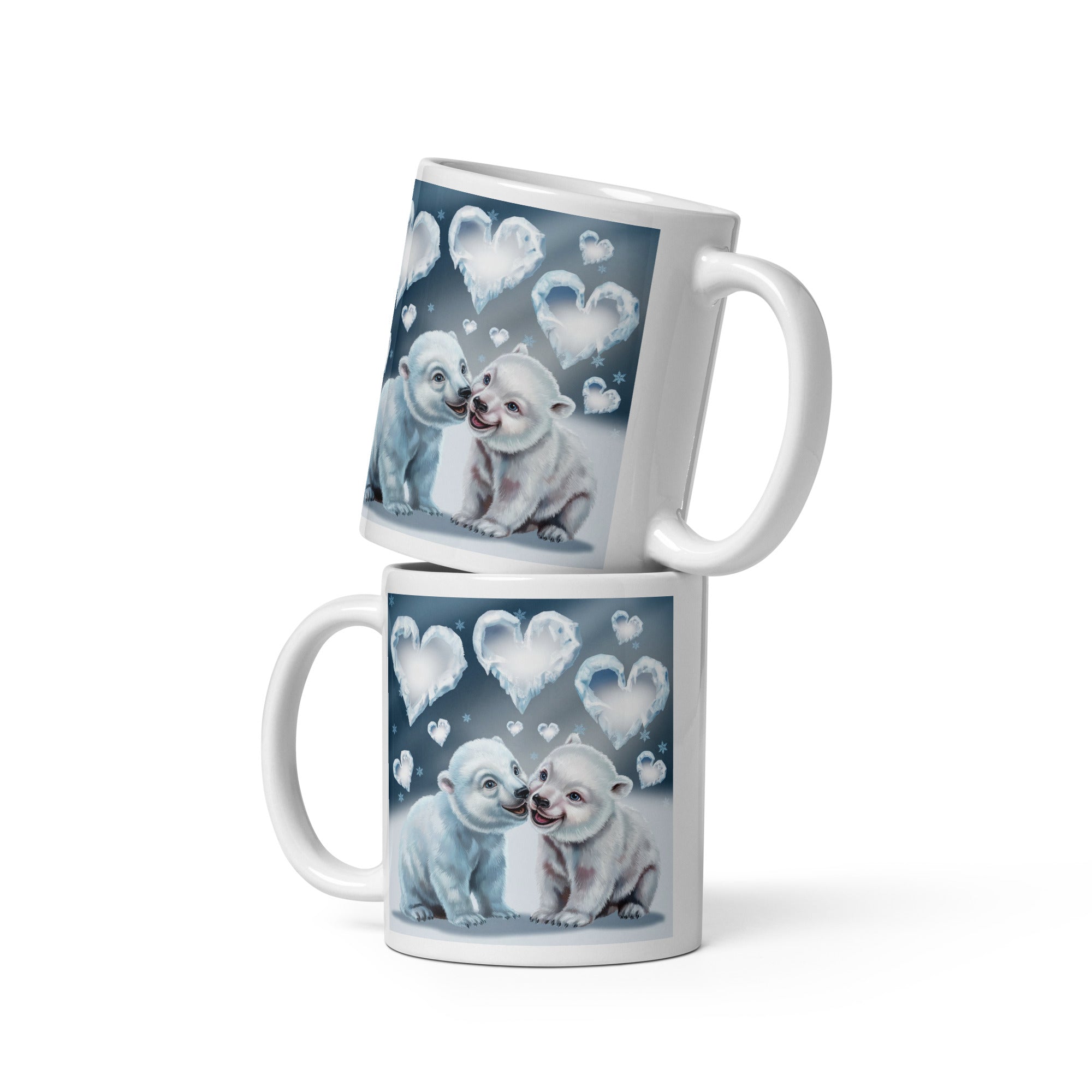 White Glossy Mug Polar Bears - Cute Animal Coffee Cup