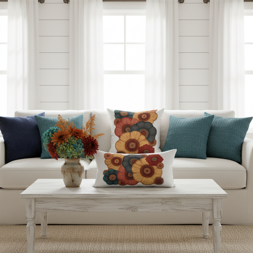 White living room with lumbar and square pillows