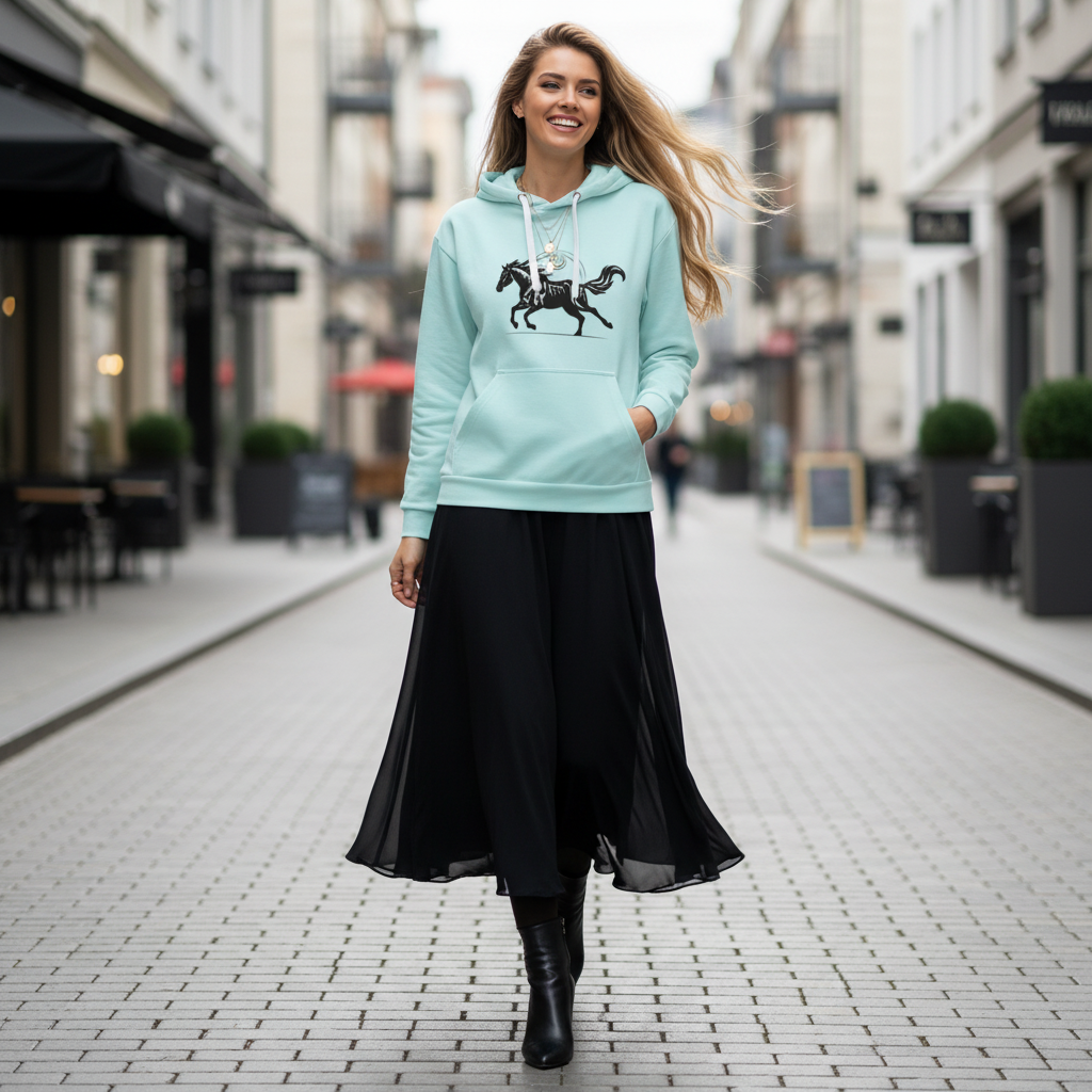 Wild Black Horse Hoodie - Black Skirt City Style