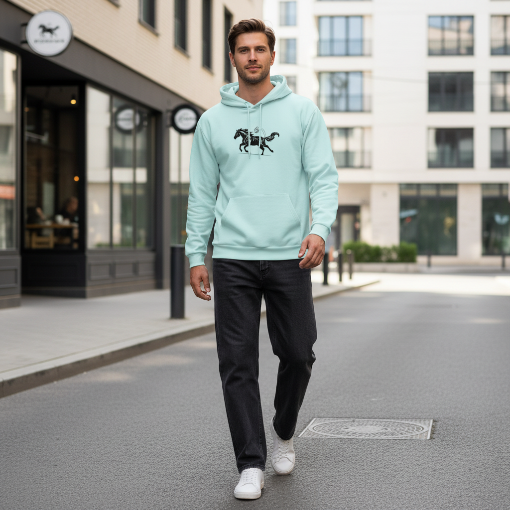 Wild Black Horse Hoodie - Caucasian Man Urban
