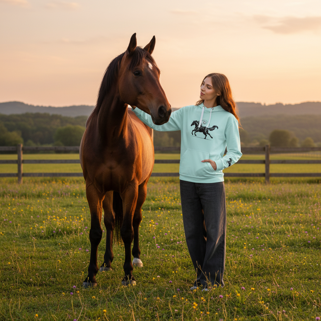 Wild Black Horse Hoodie - Countryside with Horse