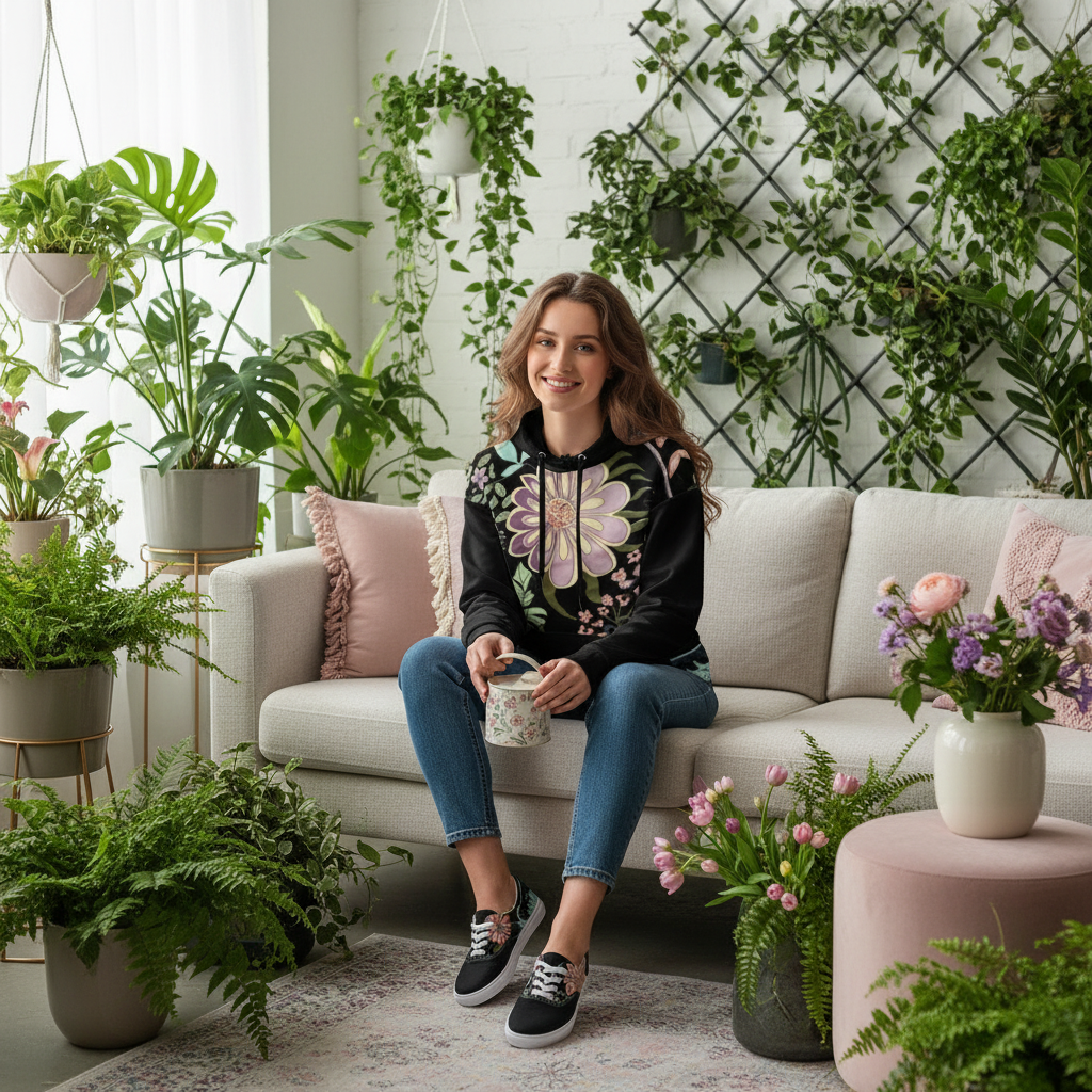 Sweat à capuche fleuri - Imprimé botanique intégral | Sweat à capuche recyclé et durable | Esprit libre et tendance