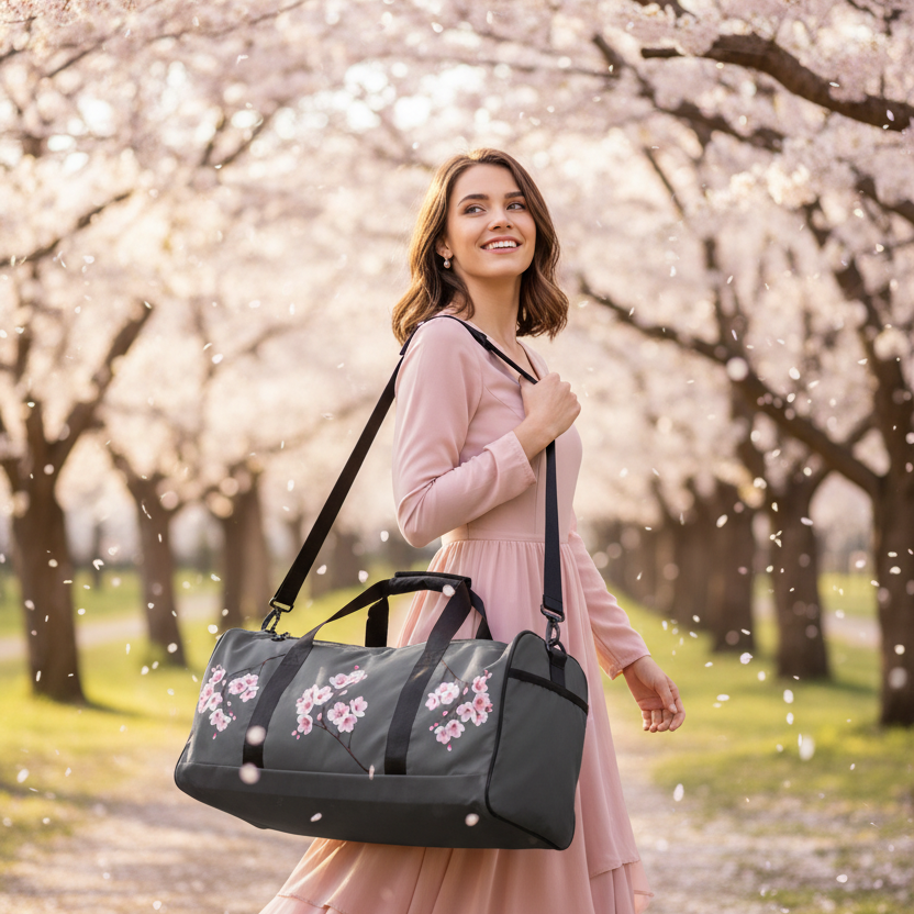 Woman in Pink Dress Cherry Blossom Park
