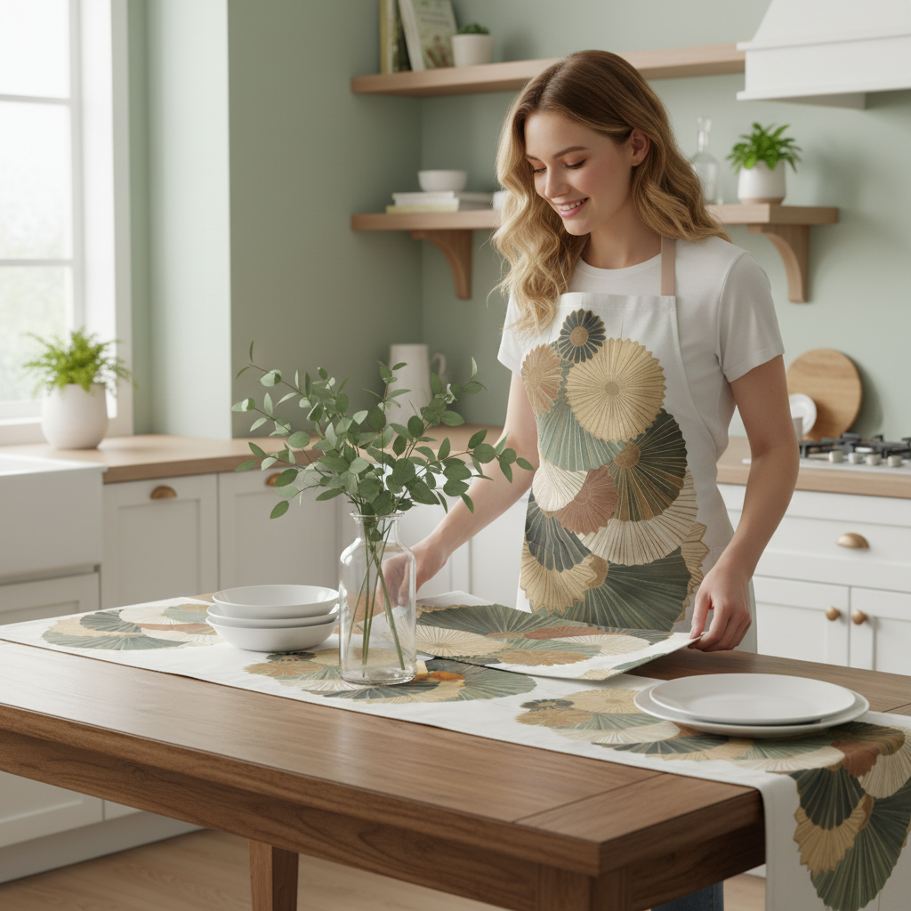 Woman setting table in sage kitchen