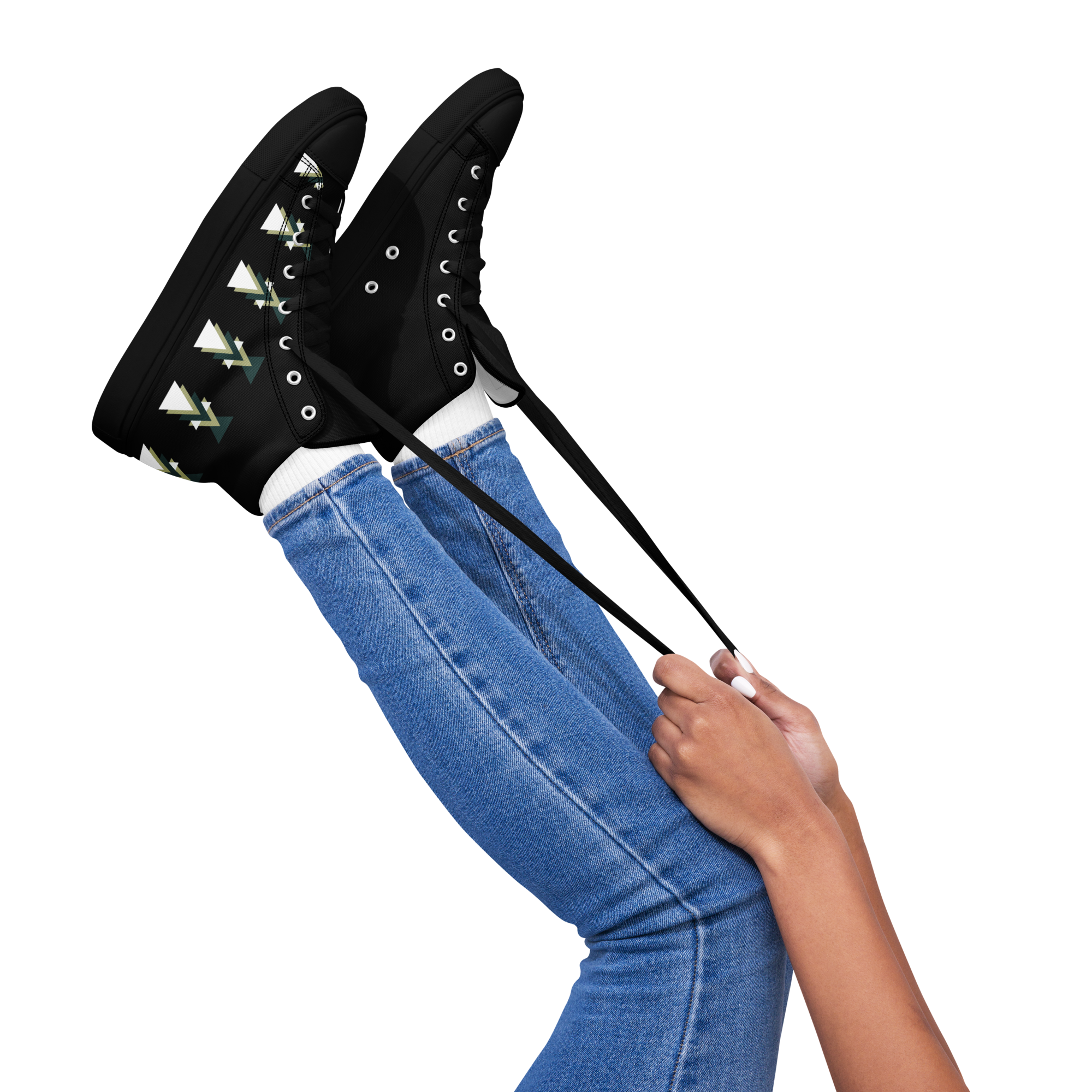 Triangles Women's High Top Canvas Shoes - Geometric Sneakers